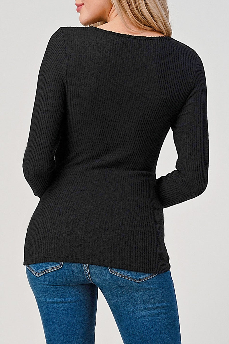 SURPLICE  SWEATER TOP - BLACK