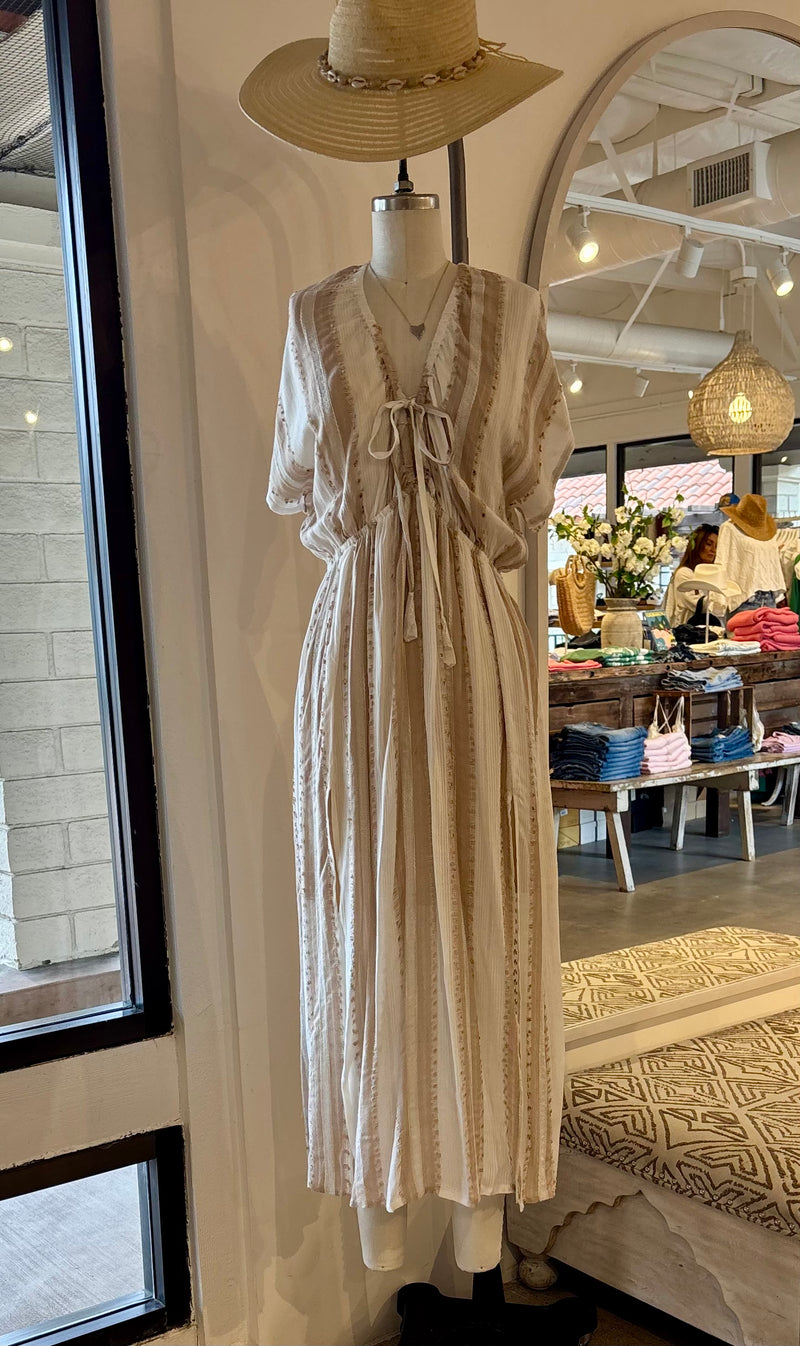 STRIPE LUREX V-NECK COVER UP - NATURAL