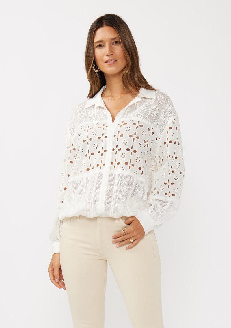 PATCHWORK LACE SHIRT - OFF WHITE