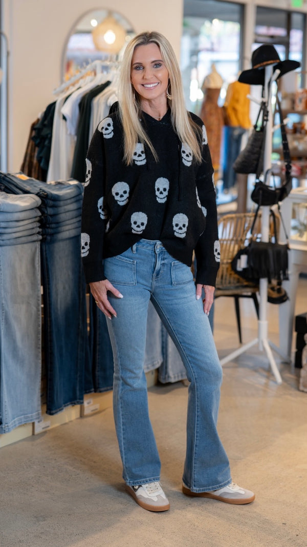 SKULL PATTERN HALLOWEEN HOODIE - BLACK