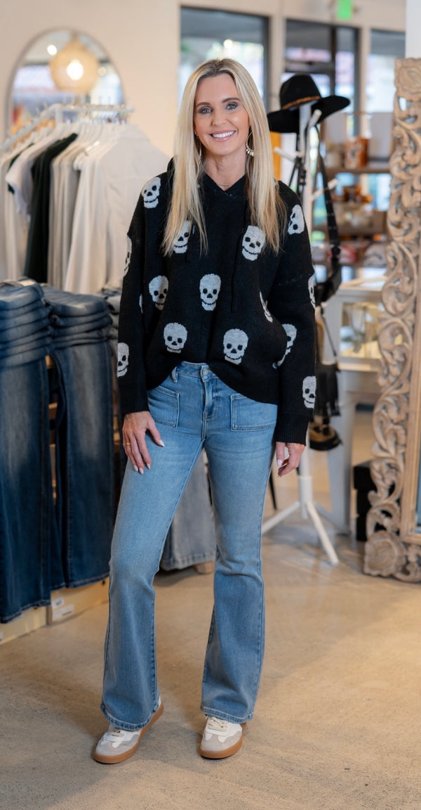 SKULL PATTERN HALLOWEEN HOODIE - BLACK