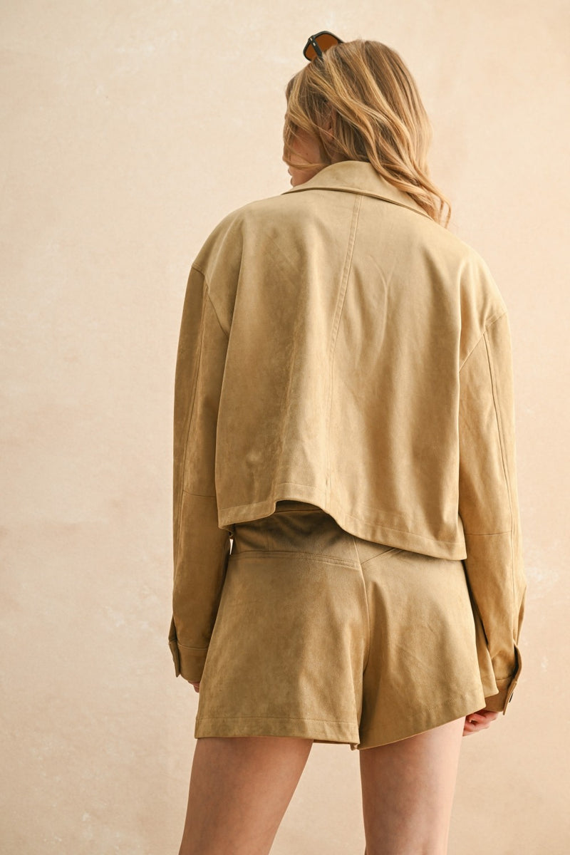 FAUX SUEDE JACKET - CAMEL