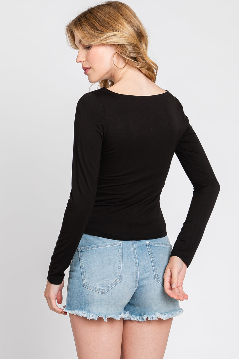 LONG SLEEVE DOUBLE LAYER TOP - BLACK