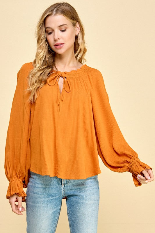 SOLID BOHO BLOUSE - PUMPKIN