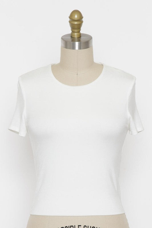 DOUBLE LAYER SHORT SLEEVE CROP TOP - IVORY