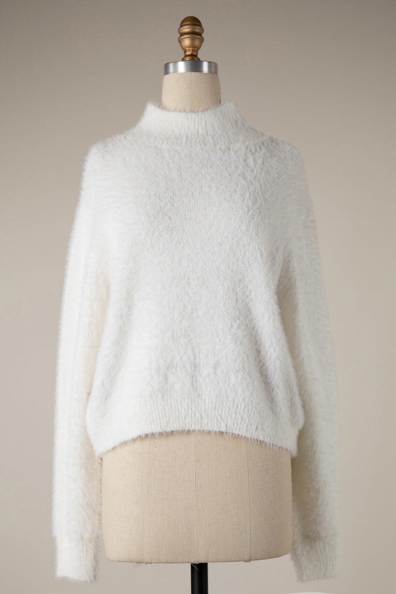 MOCK NECK EYELASH SWEATER - IVORY