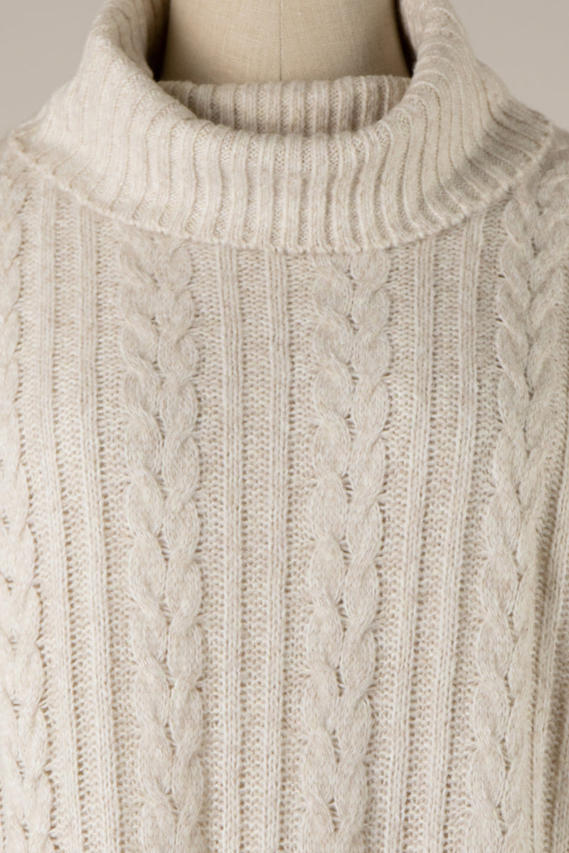 BRAIDED KNIT TURTLENECK  SWEATER - CREAM