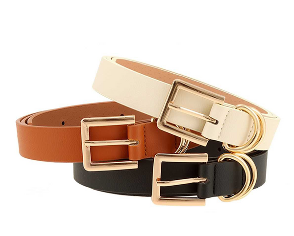 SQUARE BUCKLE BELT - IVORY, BLACK OR CAMEL