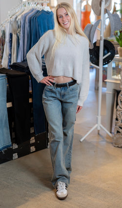 CROPPED KNIT SWEATER - STONE