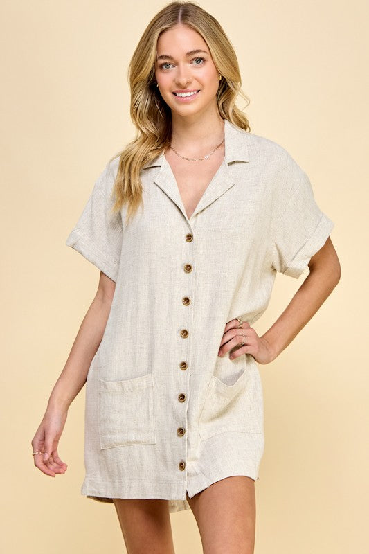 LINEN SHIRT DRESS - OATMEAL