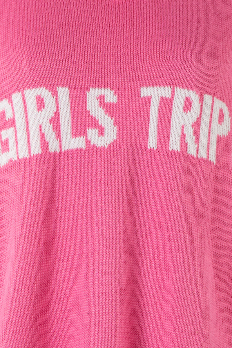 "GIRL'S TRIP" LIGHTWEIGHT SWEATER - HOT PINK