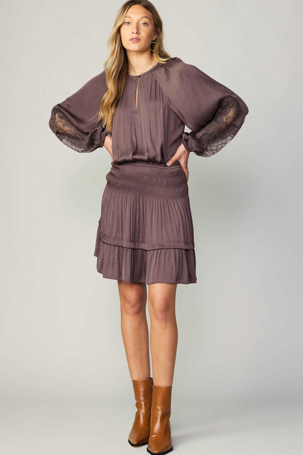 LACE SLEEVE MINI DRESS - ROSE TAUPE