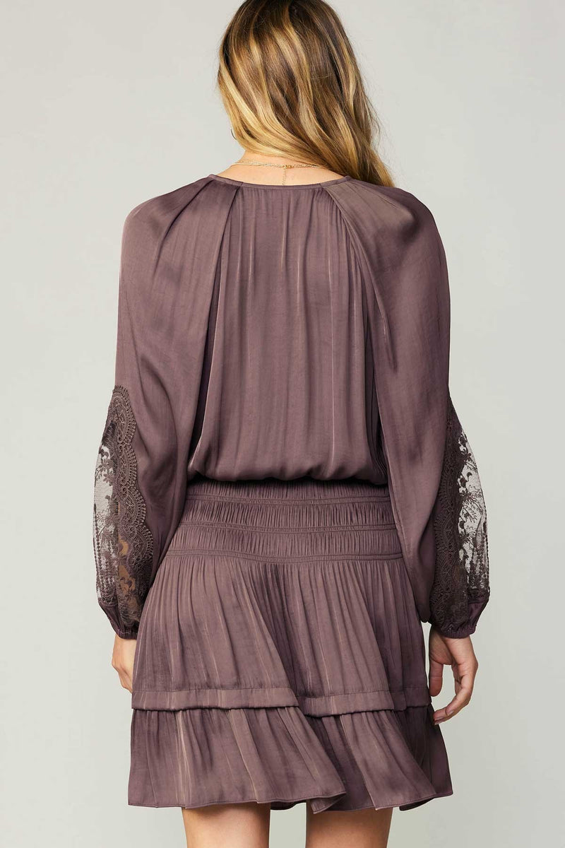 LACE SLEEVE MINI DRESS - ROSE TAUPE
