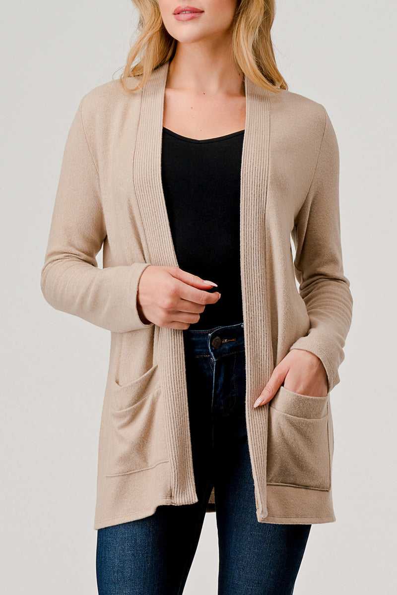 OPEN FRONT CARDIGAN - BEIGE