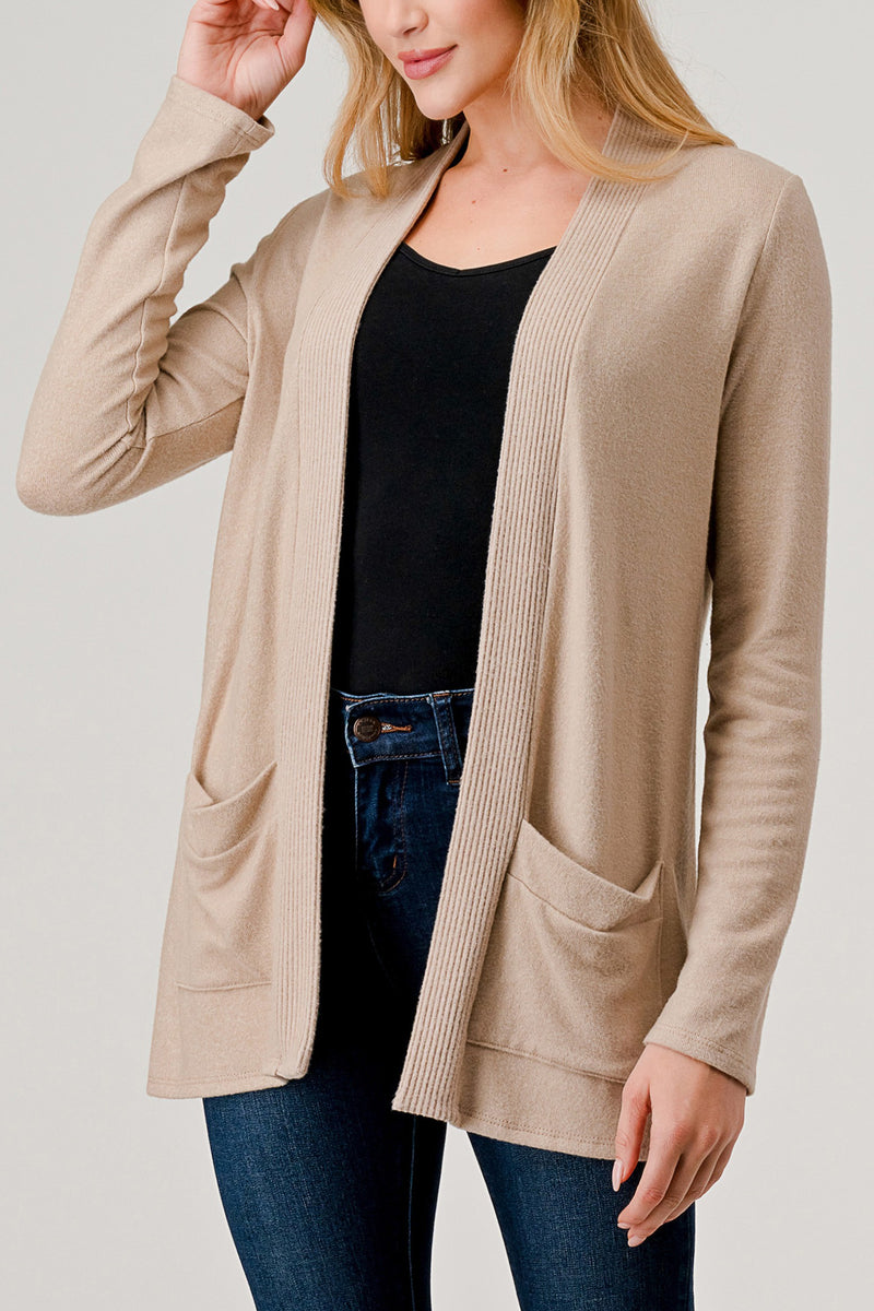 OPEN FRONT CARDIGAN - BEIGE