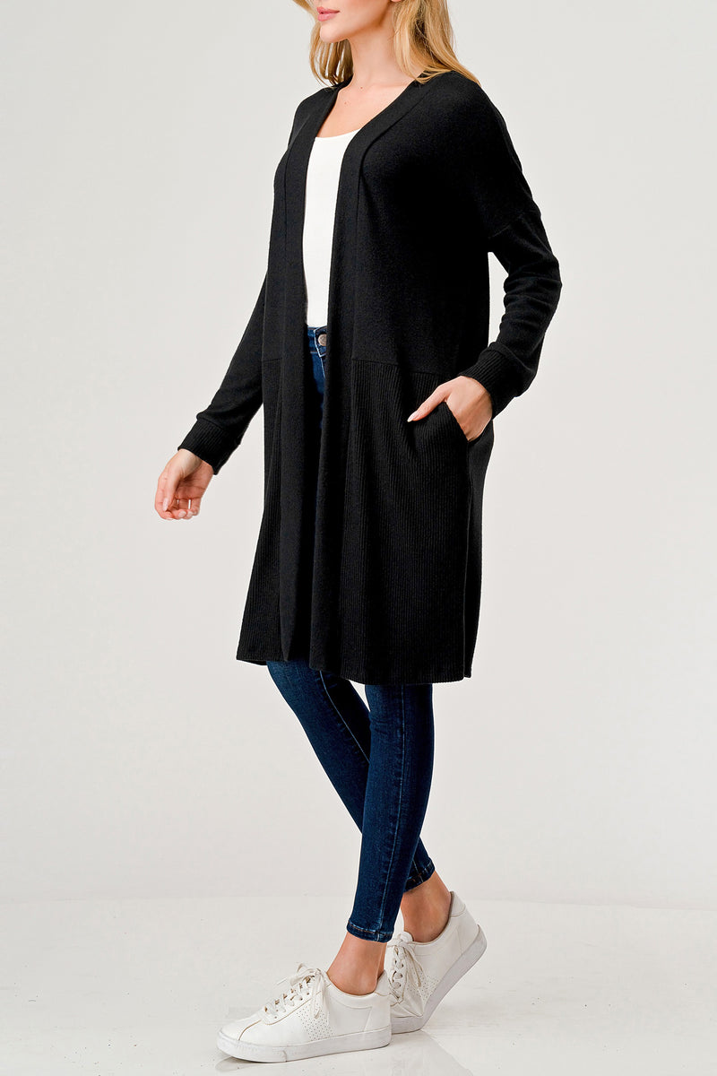 CONTRASTING RIBBED CARDIGAN - BLACK