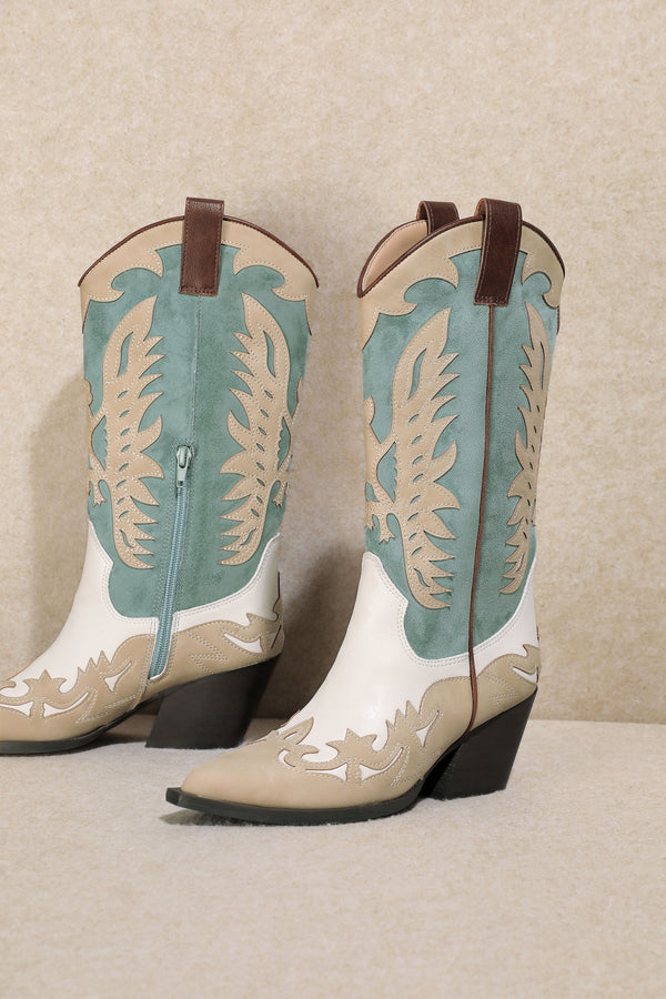 IDALY COWBOY BOOT - TURQUOISE/TAUPE