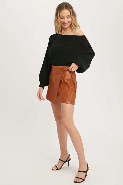 TEXTURED LOOSE KNIT SWEATER - BLACK