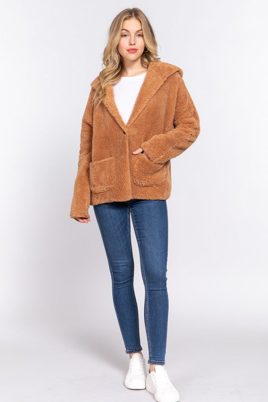 HOODIE SHERPA JACKET - KHAKI