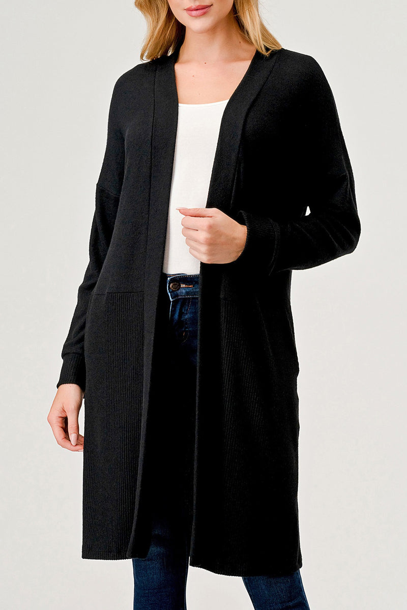 CONTRASTING RIBBED CARDIGAN - BLACK