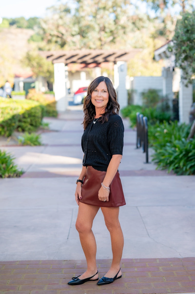 SYLA FAUX LEATHER MINI DKIRT - BURGUNDY