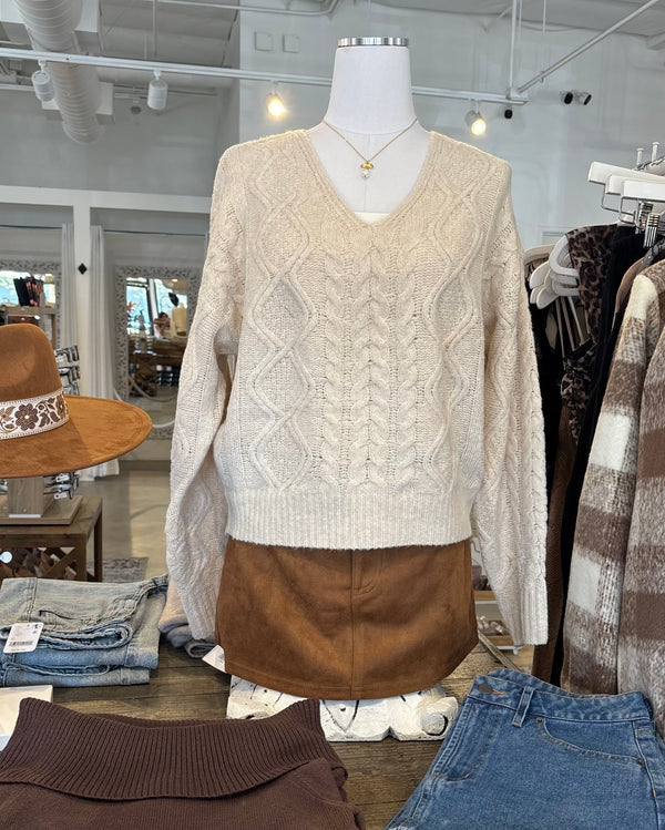 DEAR JOHN LEXI CABLE KNIT  SWEATER - OATMEAL