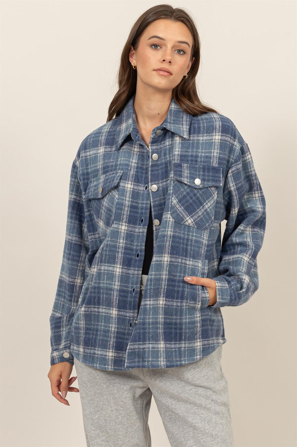 PLAID SHACKET WITH POCKETS - BLUE