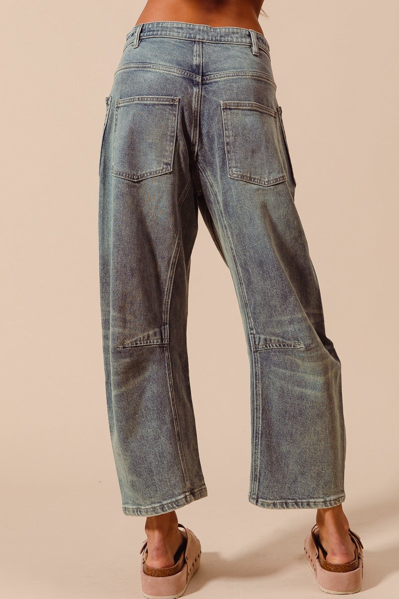 MID RISE BARREL JEANS - DENIM