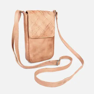MULLER DIAMOND PATTERN LEATHER CROSSBODY BAG - NATURAL