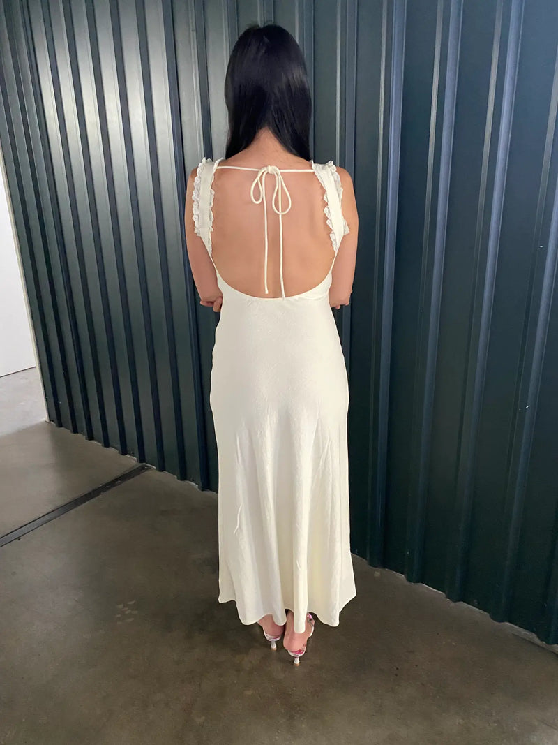cream backless midi dress LINEN BLEND OPEN BACK xx11Dec25-$7 Backless Mini Dress - Size:UK 12 mesh outer