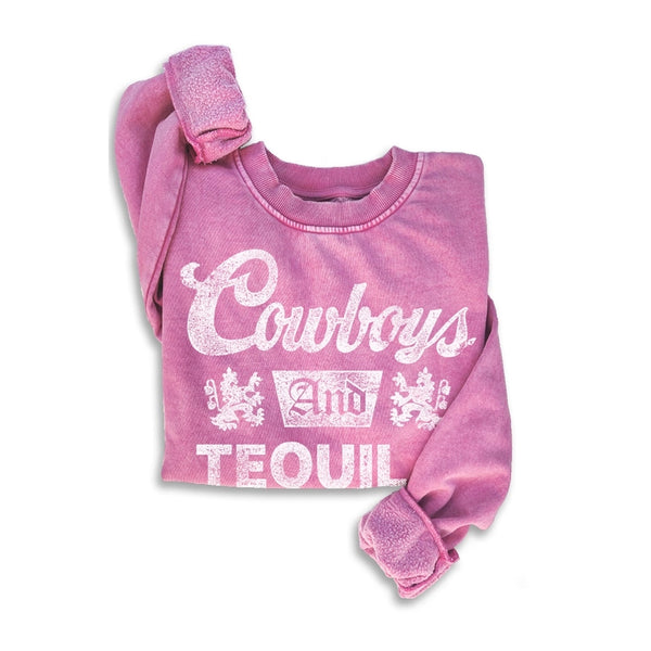 COWBOYS AND TEQUILA SWEATSHIRT - HOT PINK