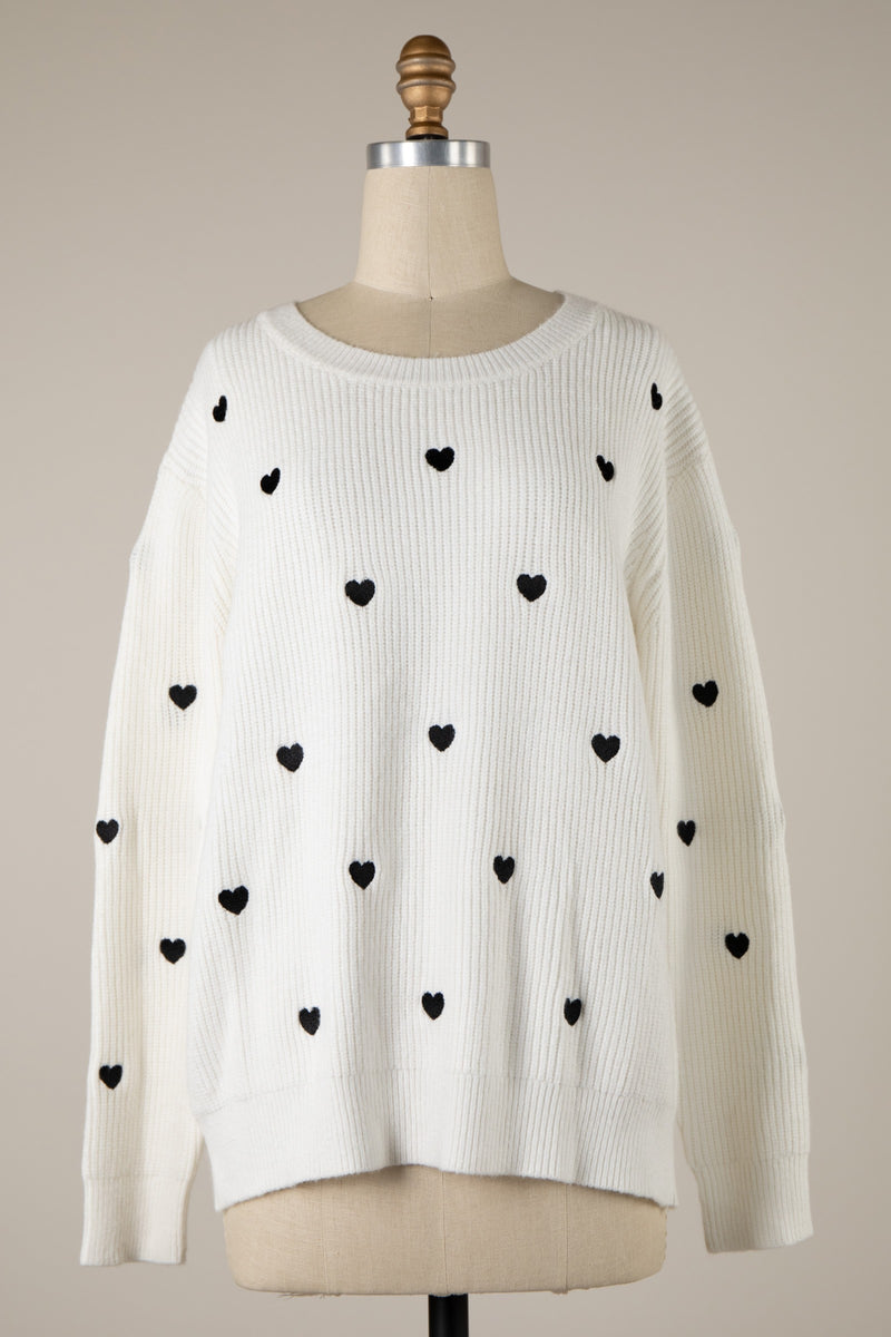 HEART CONFETTI VALENTINE SWEATER - IVORY/BLACK