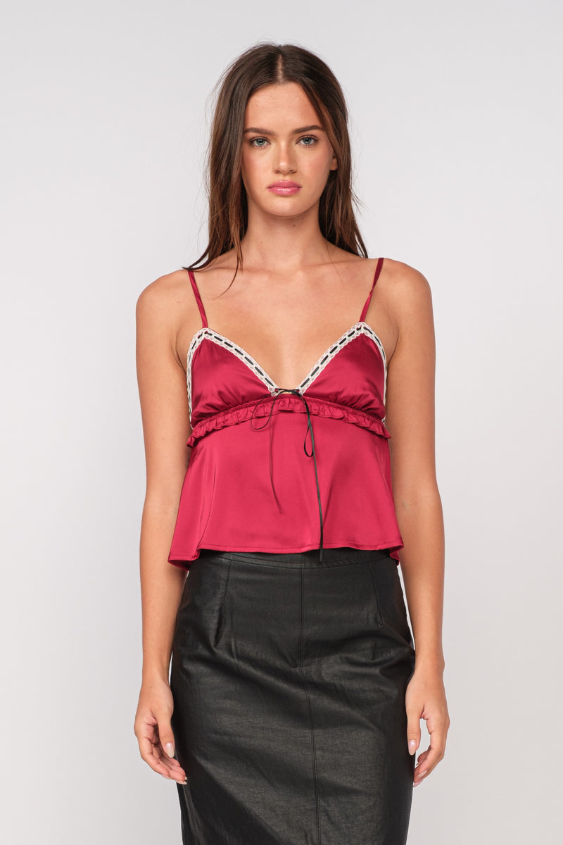 SWEETHEART RUFFLE  CAMI TOP - RED