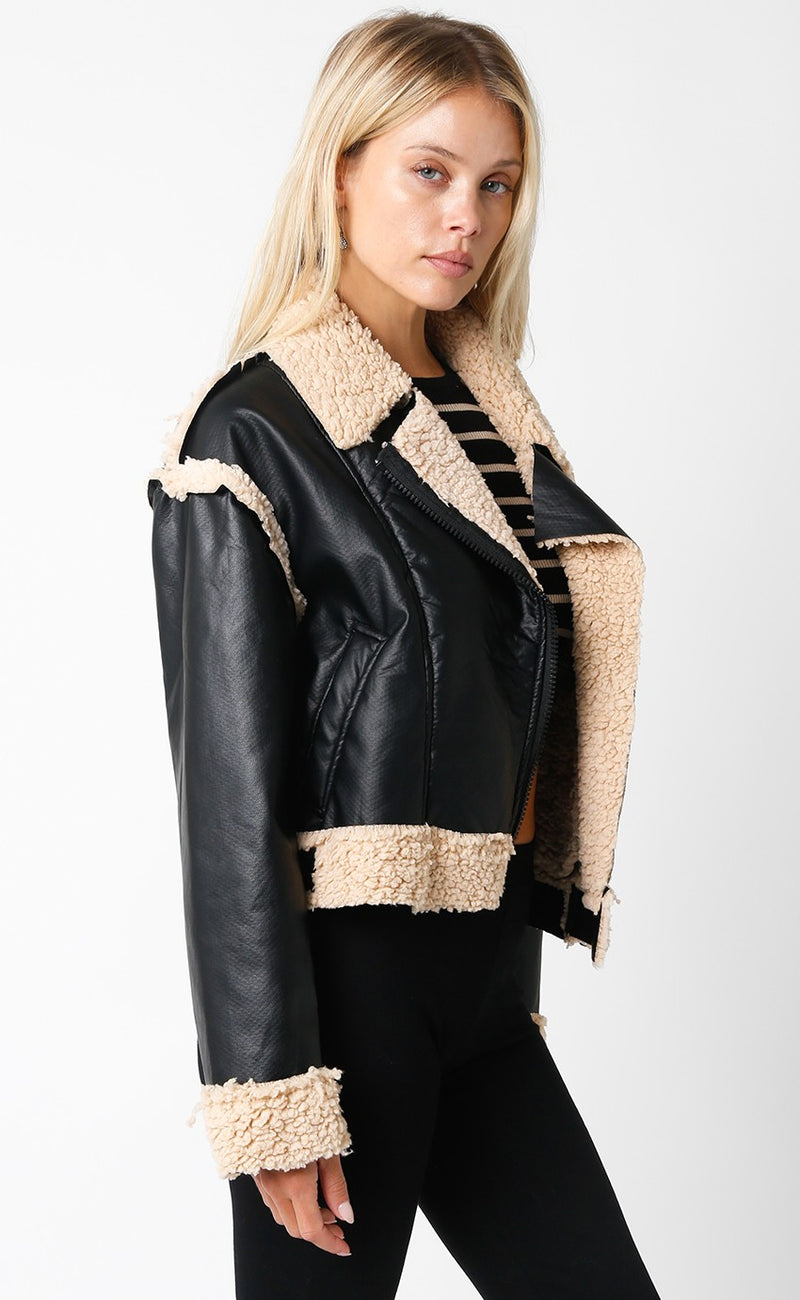 NATASHA MIXED MEDIA JACKET - BLACK