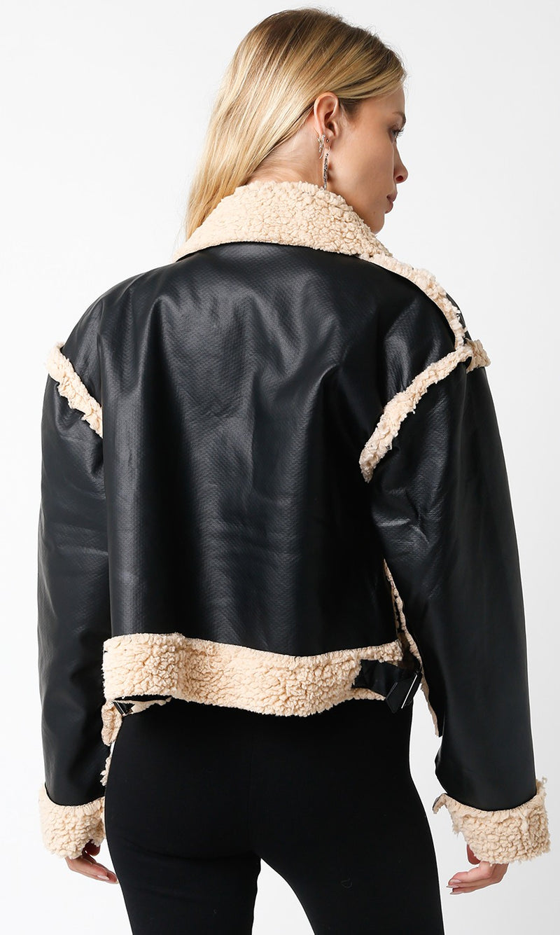 NATASHA MIXED MEDIA JACKET - BLACK