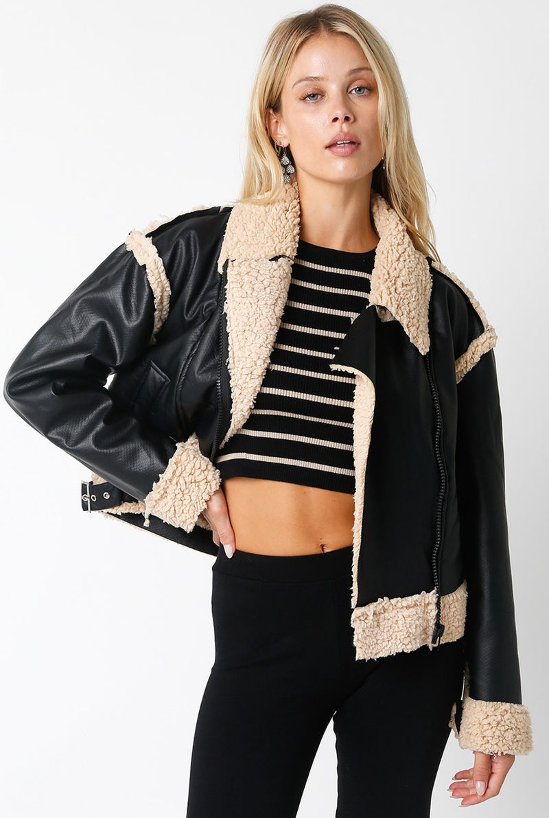 NATASHA MIXED MEDIA JACKET - BLACK