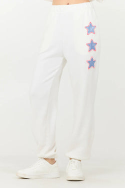 VINTAGE HAVANA STAR APPLIQUE FRENCH TERRY JOGGERS - WHITE