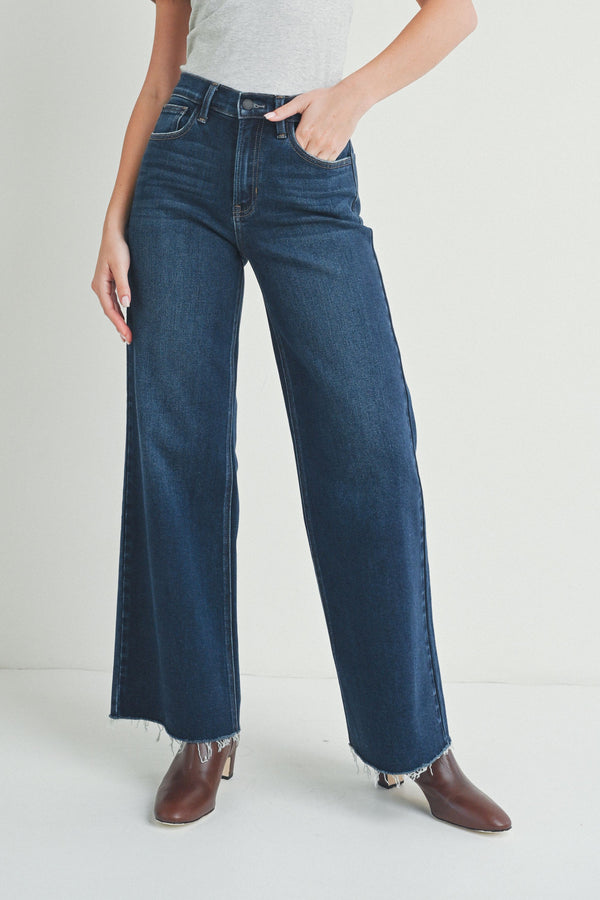 LONGER LENGTH WIDE LEG JEANS - DARK DENIM