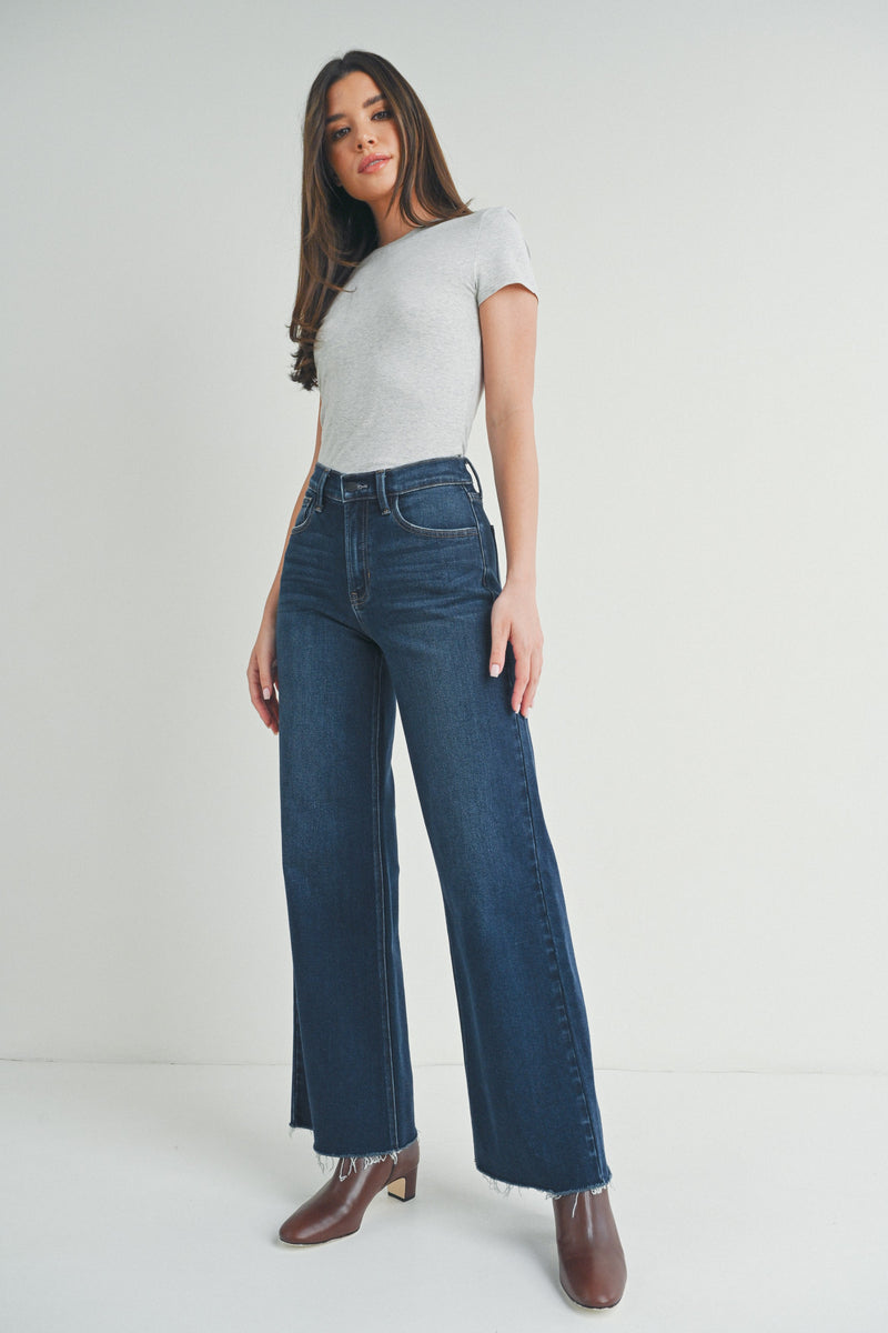 LONGER LENGTH WIDE LEG JEANS - DARK DENIM