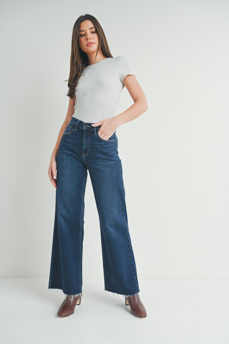 LONGER LENGTH WIDE LEG JEANS - DARK DENIM