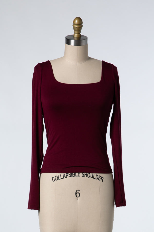 LONG SLEEVE DOUBLE LAYER TOP - ELDERBERRY