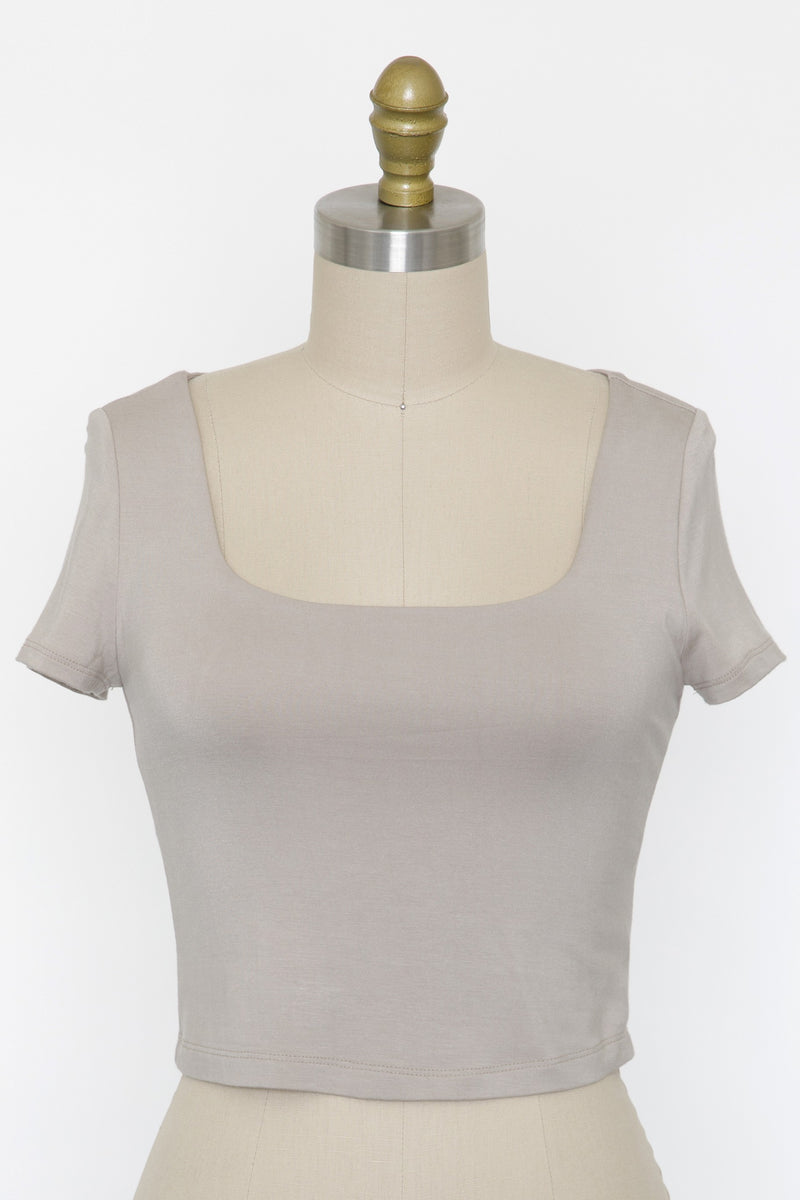 DOUBLE LAYER SQUARE NECK CROP TOP -  FOG