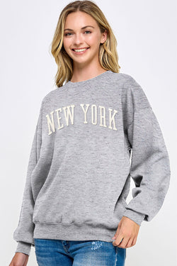 EMBROIDERED NEW YORK SWEATSHIRT - LT HEATHER GREY