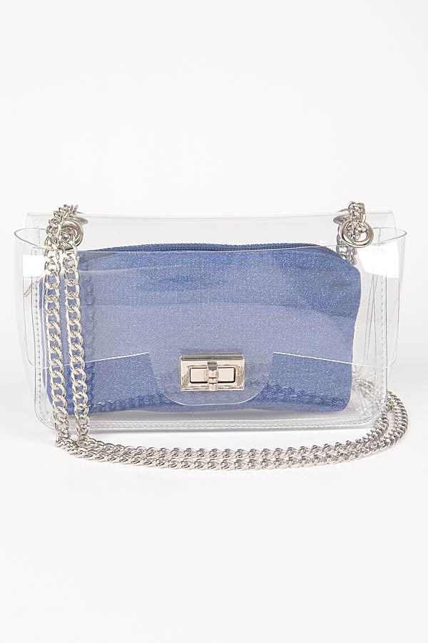 CLEAR BAG W/DENIM POUCH