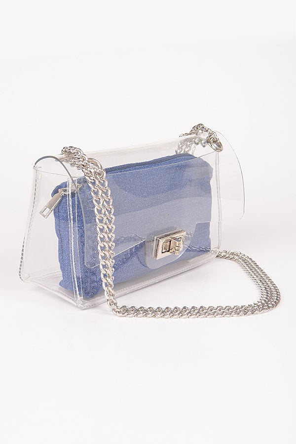 CLEAR BAG W/DENIM POUCH