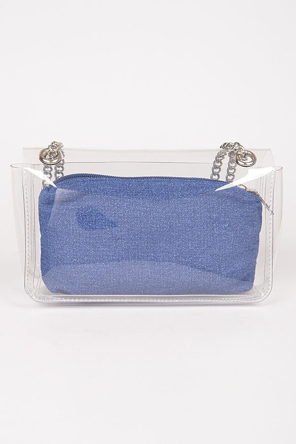 CLEAR BAG W/DENIM POUCH