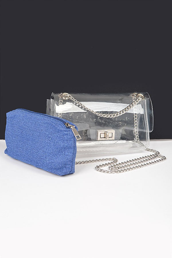 CLEAR BAG W/DENIM POUCH