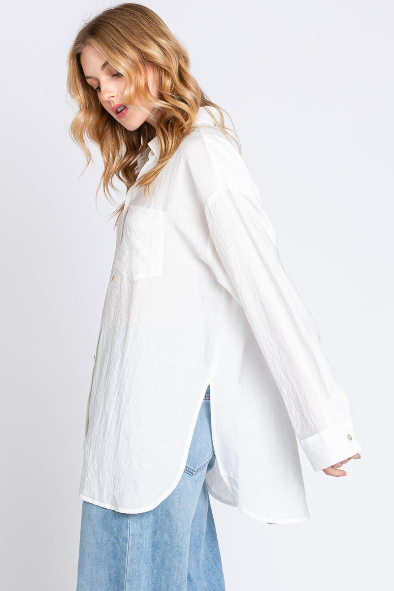 OVERSIZED BUTTON UP SHIRT - OFF WHITE