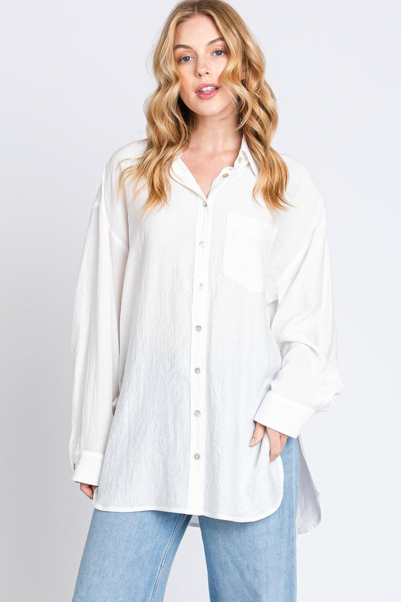 OVERSIZED BUTTON UP SHIRT - OFF WHITE