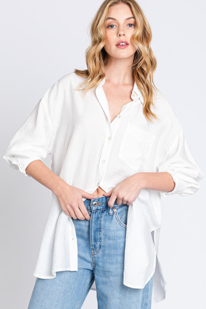 OVERSIZED BUTTON UP SHIRT - OFF WHITE